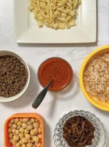 Egyptian koshari ingredients