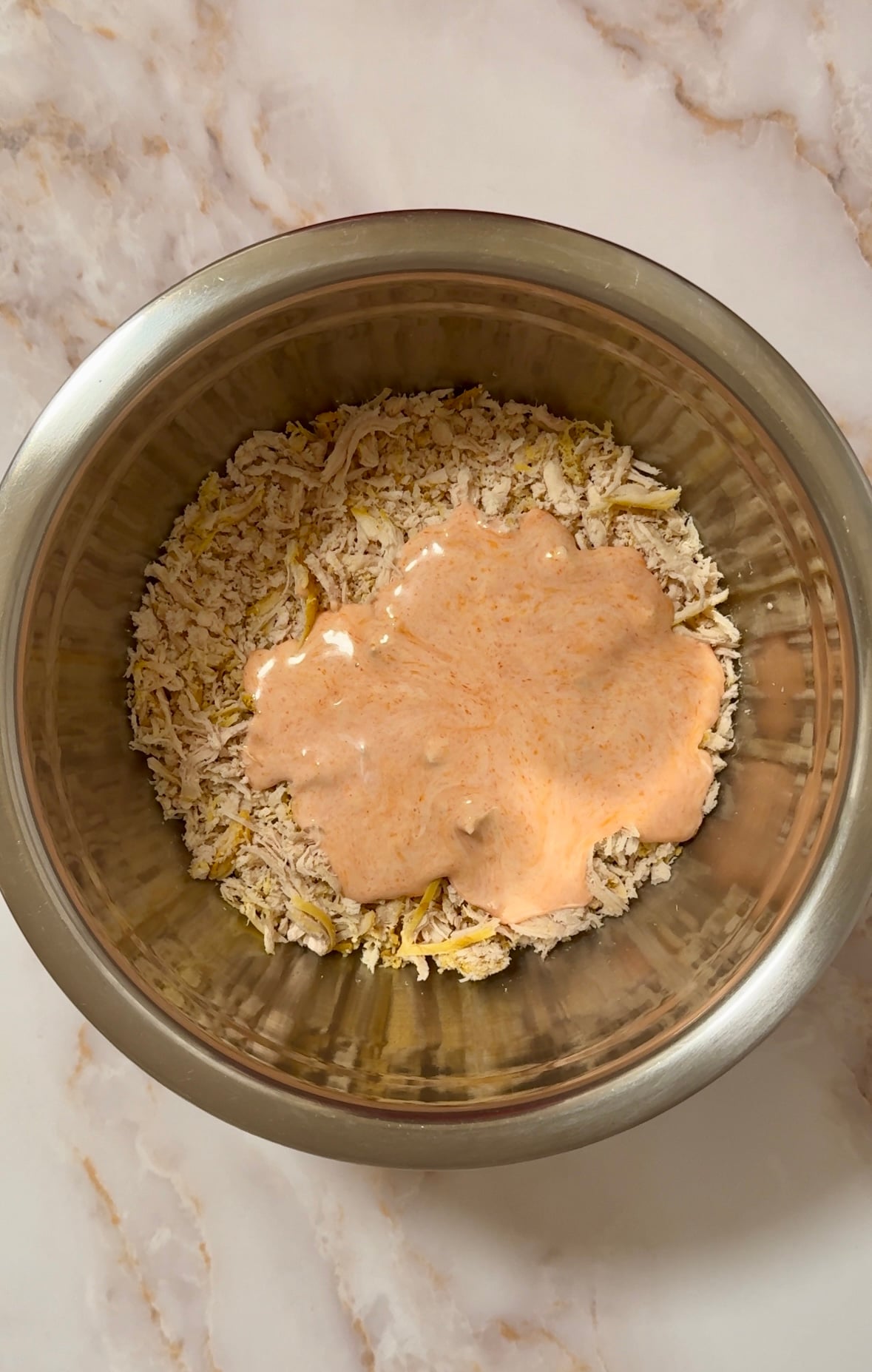 Shredded chicken breast with buffalo dressing
