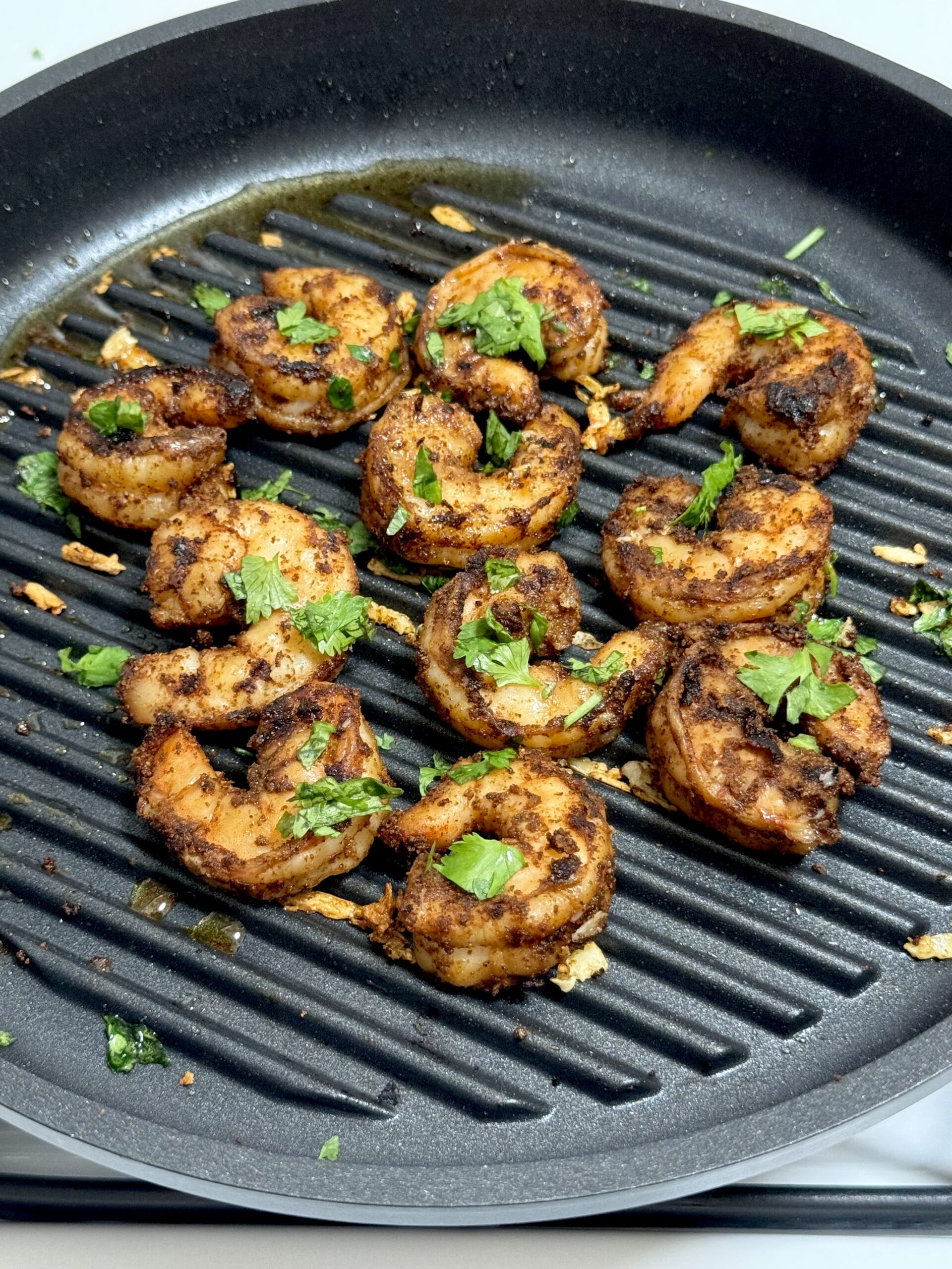 Blackened shrimp on grill pan