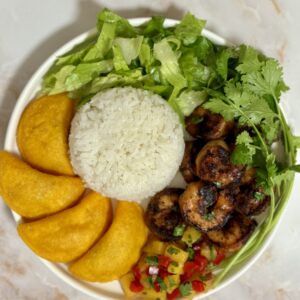 Blackened shrimp with mango salsa