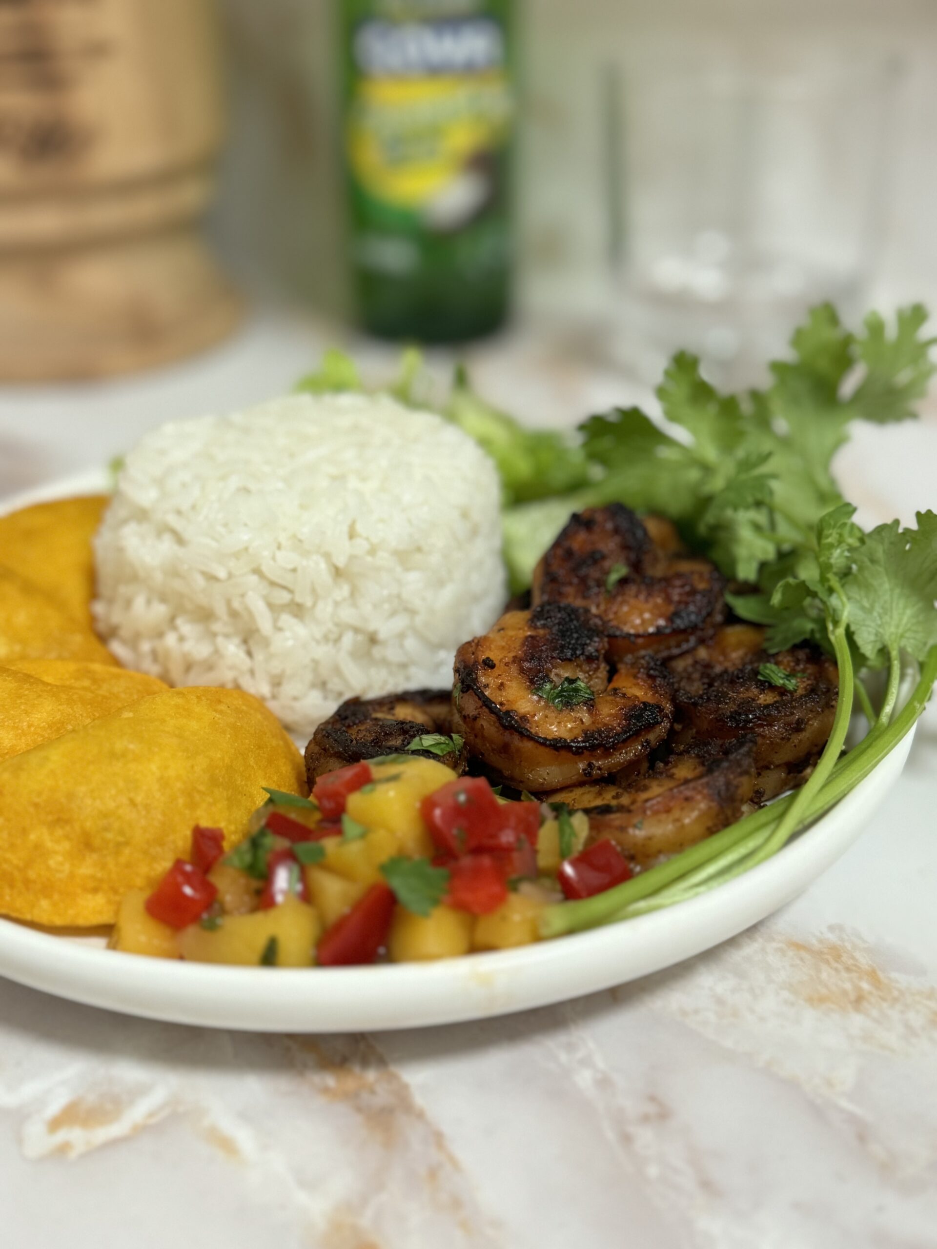 Blackened shrimp with mango salsa