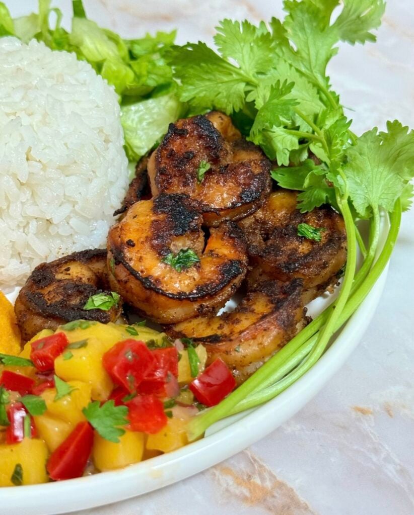 Blackened shrimp with mango salsa