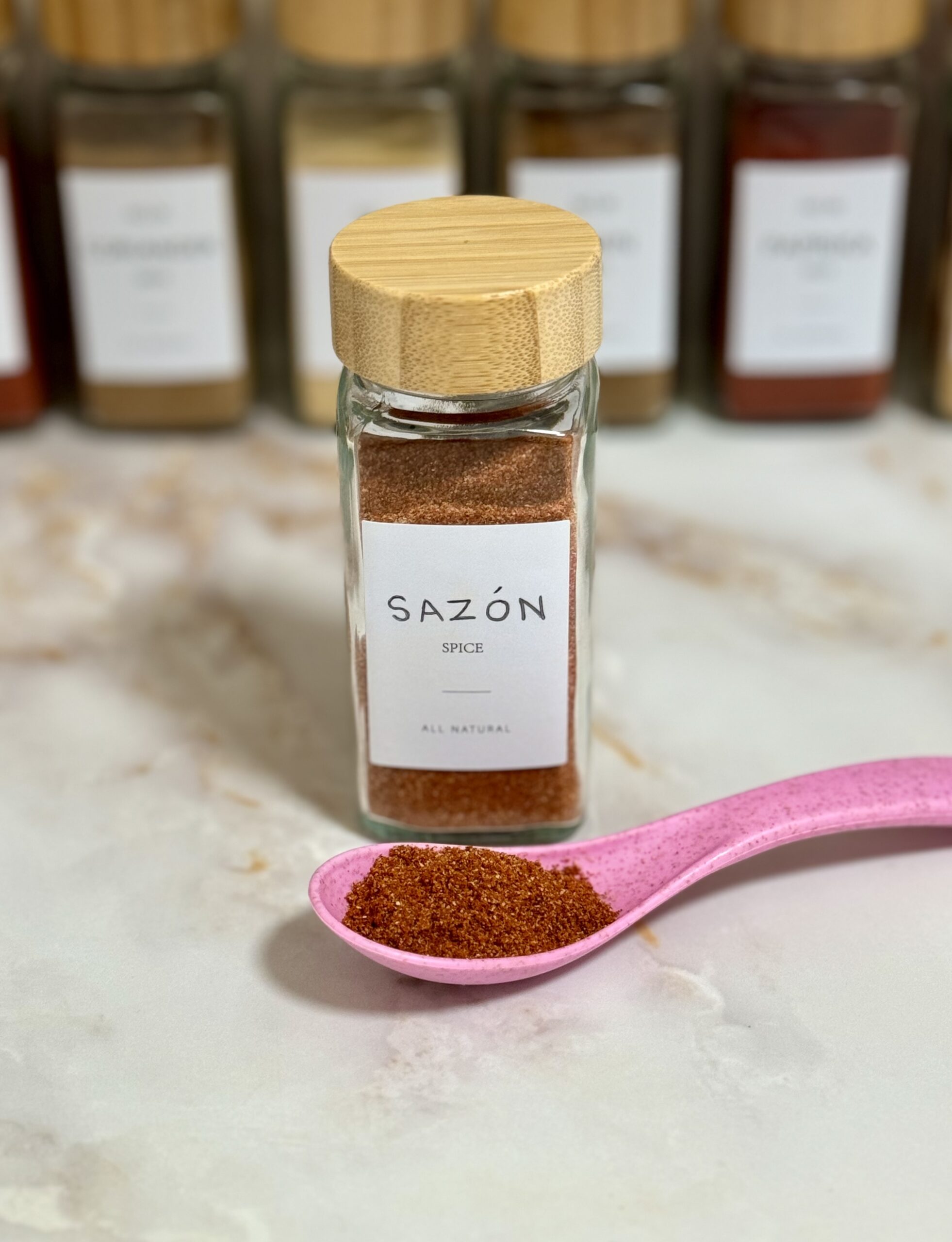Homemade Sazón in spice jar