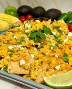 street corn nachos, totopos con elote