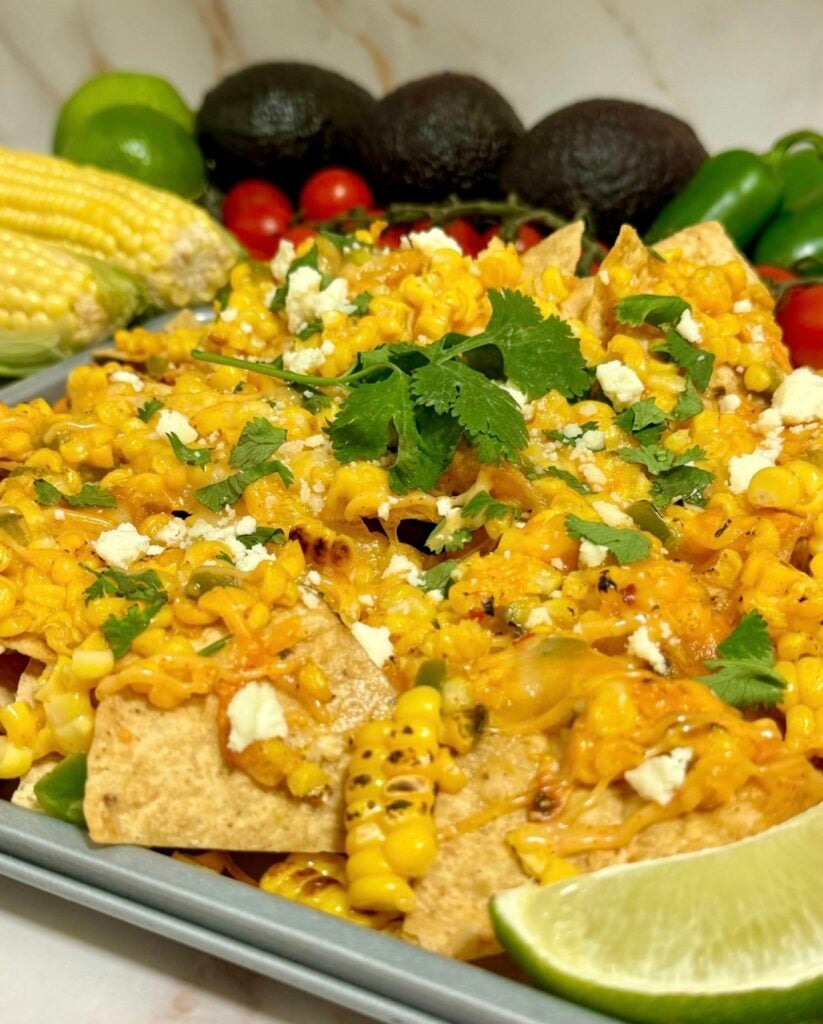 street corn nachos, totopos con elote