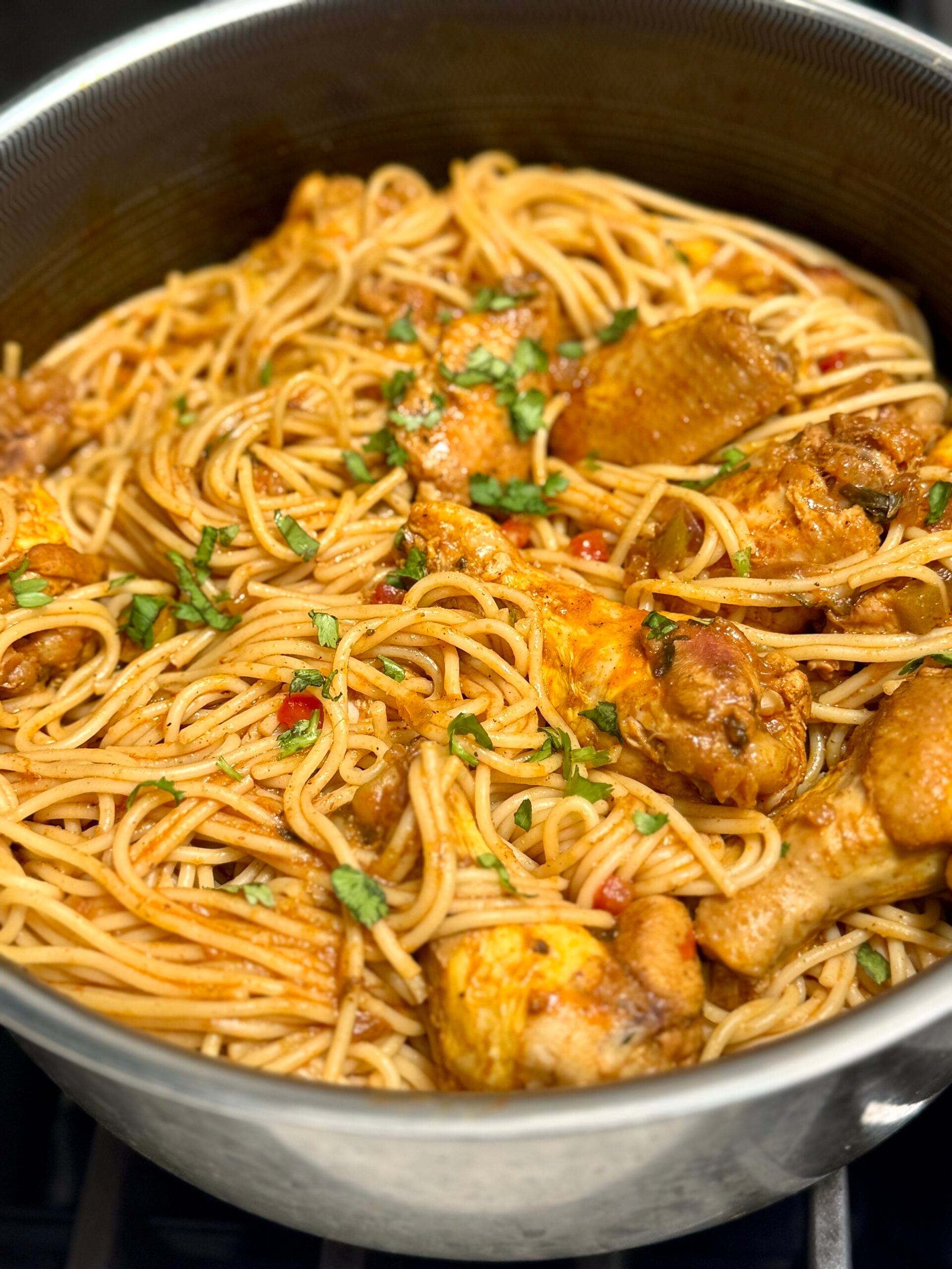espagueti con pollo